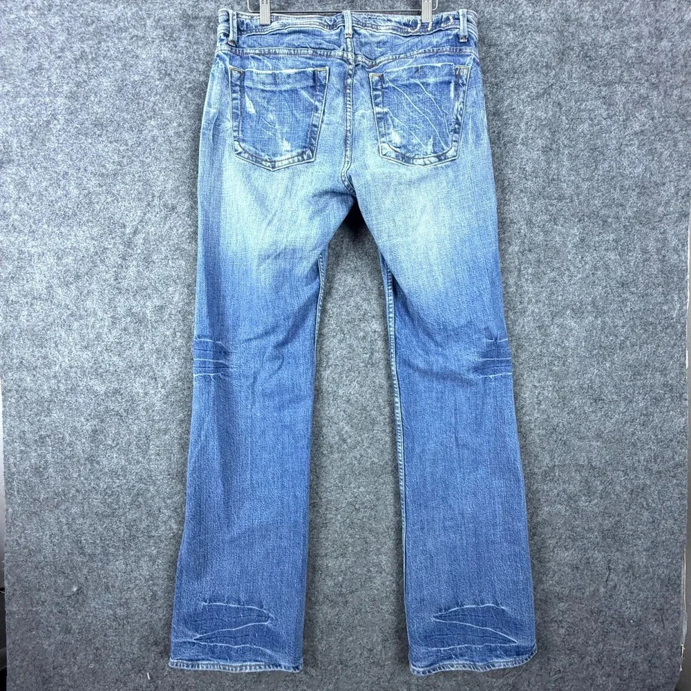 575 Denim Y2K Bootcut Jeans Mens 34 Blue Cotton Straight Leg Whisker Light Wash